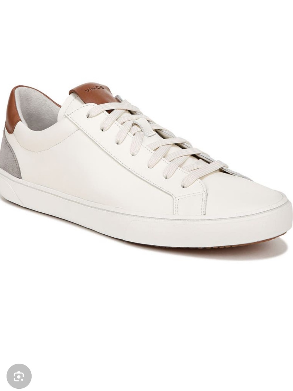 Vince Low-Top Leather Sneaker in White with Brown & Gray Accents